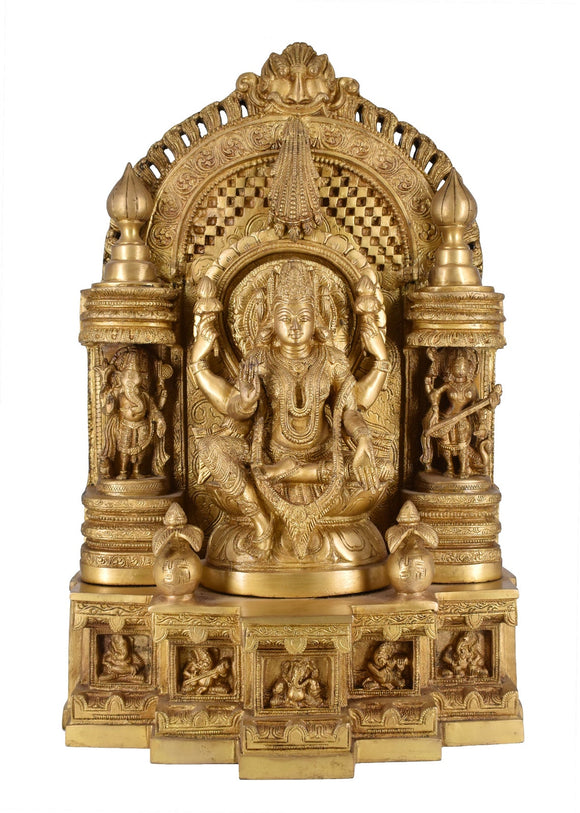 White Whale Brass Goddess Lakshmi Darbar Statue God Ganesha and Goddess Laxmi Saraswati Idol Statue Murti Home Décor