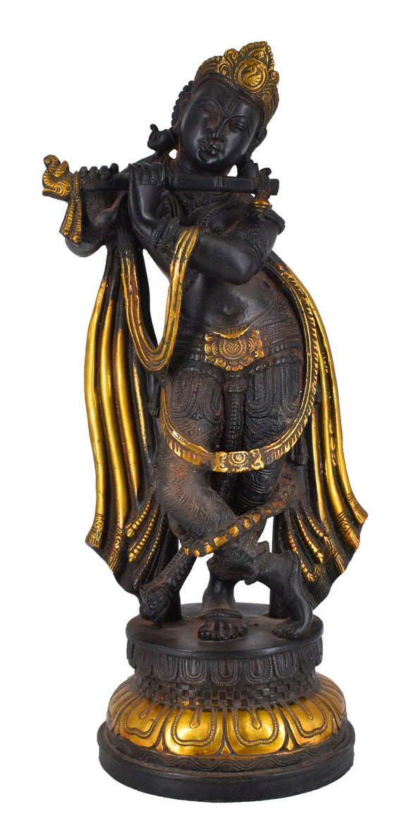 White Whale Antique Lord Krishna Brass Statue Bhagwan Lord Krishna Idol Statue Murti Home Decor - 17 Inches