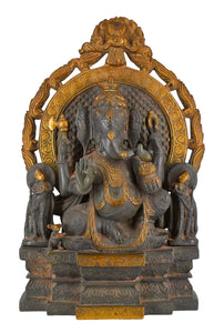 White Whale Brass Mangalkari Ganesha Sitting On Lotus Bhagwan Idol Ganesha Statue Ganpati Murti Home Decor- Height : 17 Inches