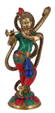 White Whale Brass Lord Krishna Idol Bhagwan Large Statue Multicolor Turquoise Murti for Home Decor Pooja Room