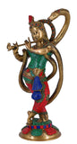 White Whale Brass Lord Krishna Idol Bhagwan Large Statue Multicolor Turquoise Murti for Home Decor Pooja Room