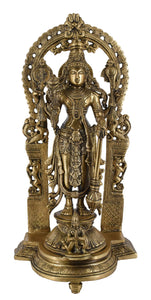 White Whale Brass Lord Bhagwan Vishnu Narayan Statue Idol Murti with Garuda for Home Decor Carved Frame with Kirtimuka