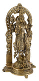 White Whale Brass Lord Bhagwan Vishnu Narayan Statue Idol Murti with Garuda for Home Decor Carved Frame with Kirtimuka