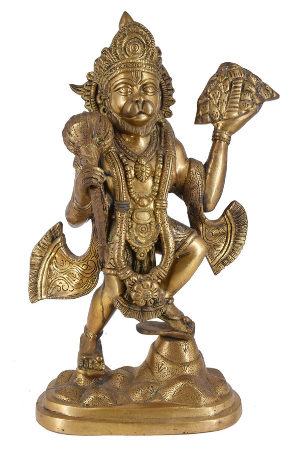 White Whale Brass Lord Hanuman Lifting Mountain Statue Hindu God Idols Balaji/ Bajrangbali Murti for Gift & Home Decor