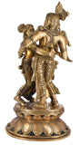 White Whale Brass Lord Radha Krishna Loving Pose Large Statue Sculpture Turquoise Murti for Home Decor Pooja Temple