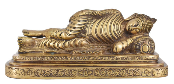 White Whale Big Brass Reclining Buddha Statue in Resting Pose Reclining/Sleeping/Resting Buddha Peace Décor
