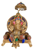White Whale Brass Mangalkari Ganesha Sitting On Singhasan Bhagwan Idol Ganesha Statue Ganpati Murti Home Décor