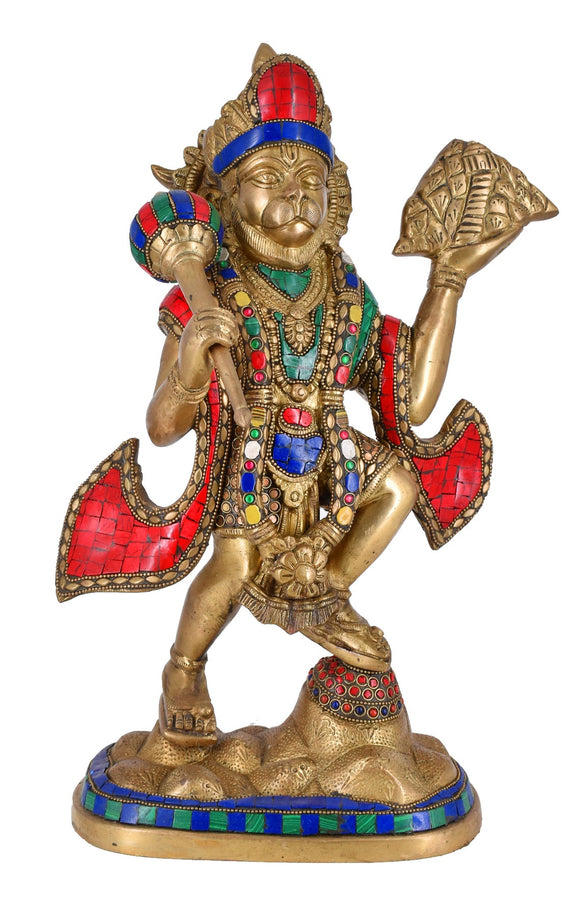 White Whale Brass Lord Hanuman Lifting Mountain Statue Hindu God Idols Balaji/Bajrangbali Murti for Gift & Home Decor