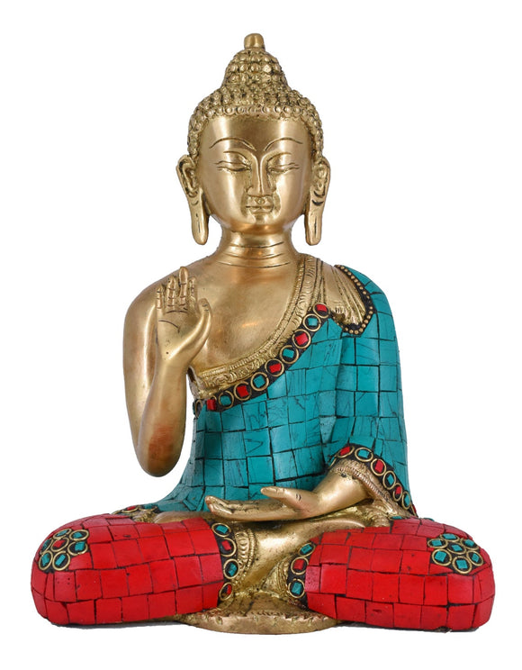 White Whale Brass Buddha Statue Blessing Murti for Home Decor Entrance Office Table Living Room Meditation Luck Gift Feng Shui
