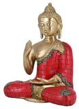 White Whale Brass Buddha Statue Blessing Murti for Home Decor Entrance Office Table Living Room Meditation Luck Gift Feng Shui