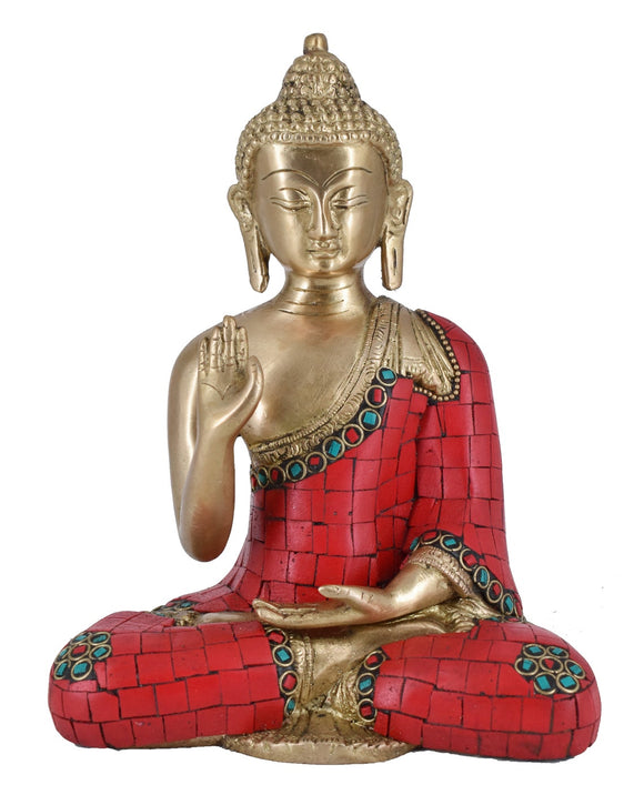 White Whale Brass Buddha Statue Blessing Murti for Home Decor Entrance Office Table Living Room Meditation Luck Gift Feng Shui