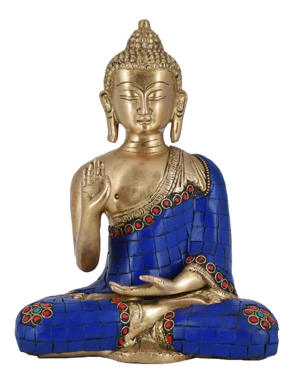 White Whale Brass Buddha Statue Blessing Murti for Home Decor Entrance Office Table Living Room Meditation Luck Gift Feng Shui