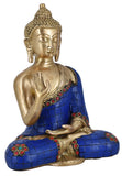 White Whale Brass Buddha Statue Blessing Murti for Home Decor Entrance Office Table Living Room Meditation Luck Gift Feng Shui