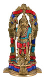 White Whale Brass Lord Bhagwan Vishnu Narayan Statue Idol Murti with Garuda for Home Decor Carved Frame with Kirtimuka