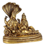 White Whale Lord Vishnu with Lakshmi Rest Upon Shesha Naag Brass Statue Religious Strength Sculpture Idol