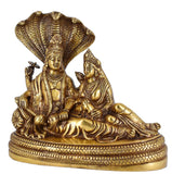 White Whale Lord Vishnu with Lakshmi Rest Upon Shesha Naag Brass Statue Religious Strength Sculpture Idol