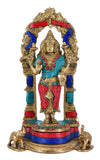 White Whale BraStanding Goddess Lakshmi with Prabhavali - Brass Statue for Home Decor Mandir Pooja Carved Frame with Kirtimuka