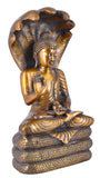 White Whale Brass Buddha Sculpture Captured in Meditation on Muchalinda the 7 Headed King of Nagas Home Décor