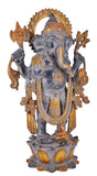 White Whale Brass Antique Lord Standing Ganesha Brass Statue Religious Strength God Sculpture Idol Home Decor