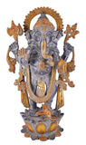 White Whale Brass Antique Lord Standing Ganesha Brass Statue Religious Strength God Sculpture Idol Home Decor
