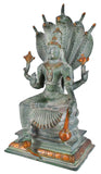 White Whale Lord Vishnu Sitting Upon Shesha Naag Brass Statue Religious Strength Sculpture Idol Home Décor