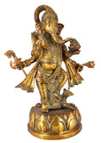 White Whale Brass Lord Standing Ganesha Brass Statue Religious Strength God Sculpture Idol Home Decor