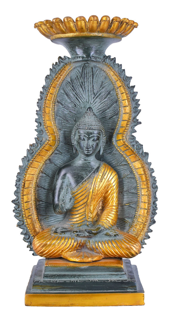 White Whale Brass Buddha Statue Blessing Murti for Home Decor Entrance Office Table Living Room Meditation Luck Gift Feng Shui