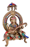 White Whale Maa Saraswati Brass Statue Religious Goddess Sculpture Idol Home Decor
