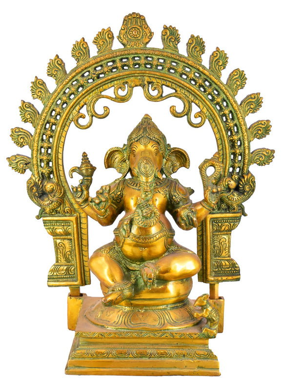 White Whale Lord Ganesh Murti Ganesha Idol Ganpati Bhagwan Brass Statue for Home Entrance Good Luck Vastu Decoration Showpiece