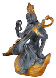 White Whale Maa Saraswati Brass Statue Religious Goddess Sculpture Idol Home Decor