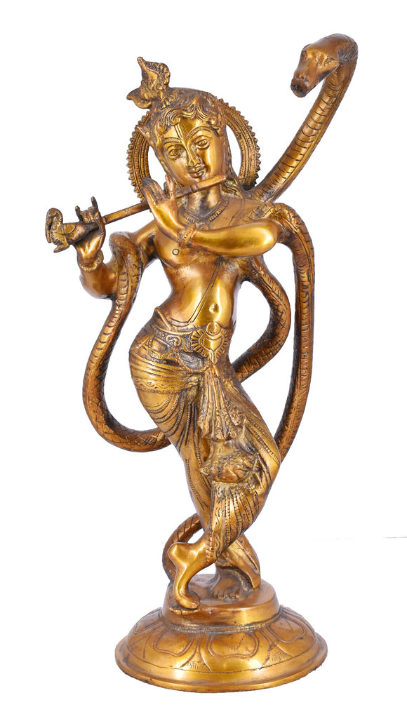 White Whale Brass Lord Krishna Idol Bhagwan Large Statue Murti for Home Decor Pooja Room