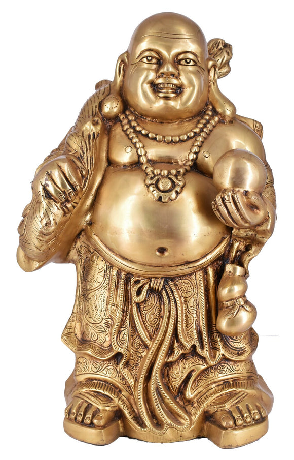 White Whale Brass Laughing Buddha for Wealth & Prosperity | Happy Man - Best for Gifting - Made in Tibet Home Decoration