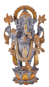 White Whale Brass Antique Lord Standing Ganesha Brass Statue Religious Strength God Sculpture Idol Home Decor