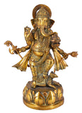 White Whale Brass Lord Standing Ganesha Brass Statue Religious Strength God Sculpture Idol Home Decor