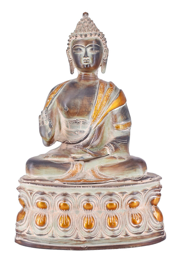 White Whale Brass Buddha Statue Blessing Murti for Home Decor Entrance Office Table Living Room Meditation Luck Gift Feng Shui Home Decor