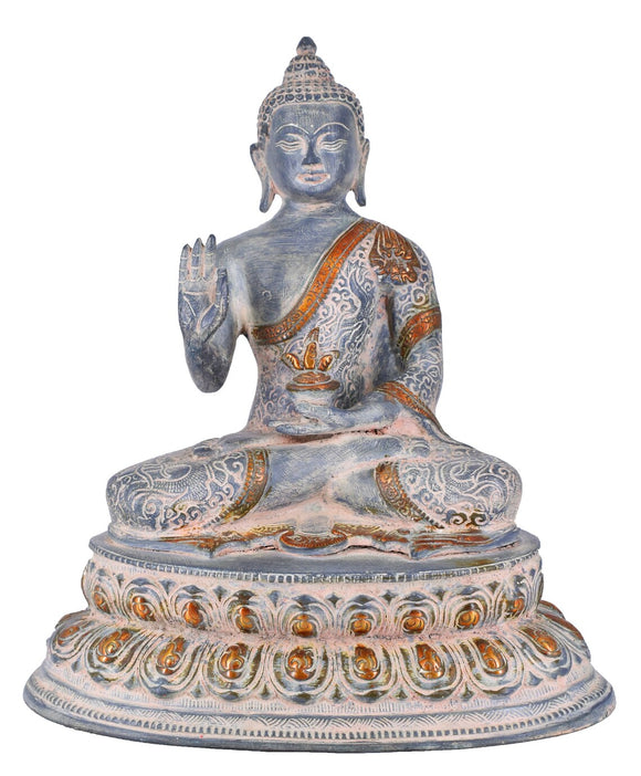 White Whale Brass Buddha Statue Blessing Murti for Home Decor Entrance Office Table Living Room Meditation Luck Gift Feng Shui Home Décor