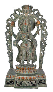 White Whale Brass Antique Green Standing Goddess Lakshmi with Prabhavali - Brass Statue for Home Decor Mandir Pooja Home Decor