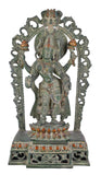 White Whale Brass Antique Green Standing Goddess Lakshmi with Prabhavali - Brass Statue for Home Decor Mandir Pooja Home Decor