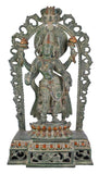 White Whale Brass Antique Green Standing Goddess Lakshmi with Prabhavali - Brass Statue for Home Decor Mandir Pooja Home Decor