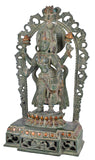 White Whale Brass Antique Green Standing Goddess Lakshmi with Prabhavali - Brass Statue for Home Decor Mandir Pooja Home Decor