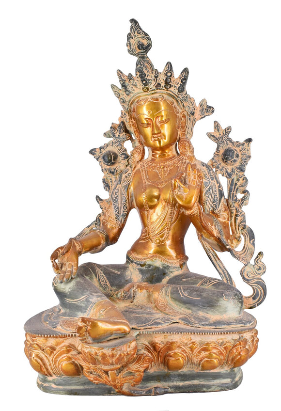 White Whale Antique Lord Tara Buddha Idol Tibetan Buddhism Yin Kwan Goddess Buddhist Statue -Antique Buddha Brass Sculpture Home Decor