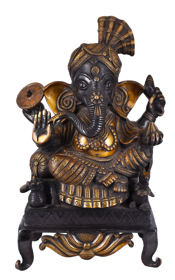 White Whale Antique Brass Mangalkari Ganesha Statue Bhagwan Idol Ganesha Statue Ganpati Murti Home Decor