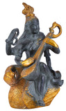 White Whale Maa Saraswati Brass Statue Religious Goddess Sculpture Idol Home Decor