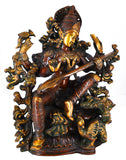 White Whale Maa Saraswati Brass Statue Religious Goddess Sculpture Idol Home Décor.