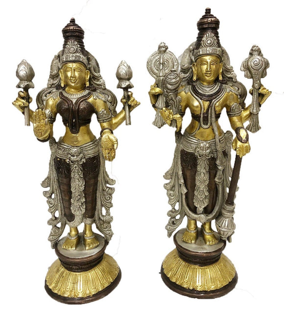 White Whale Brass Antique Lord Vishnu And Goddess Lakshmi Statue Idol Home Decor Figurine