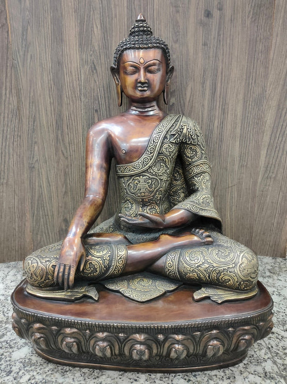 White Whale Brass Antique Buddha Idol Metal Sculpture Buddha Statue Brass Astmangal Pose Goddess Statue Home Decor Gift - Height : 21 Inches