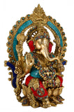 White Whale Brass Lord Ganesha  Sitting On Lotus Statue Idol Home Decor Figurine
