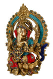 White Whale Brass Lord Ganesha  Sitting On Lotus Statue Idol Home Decor Figurine