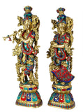 White Whale Brass Lord Radha Krishna Couple Bhagwan Large Statue Sculpture Turquoise Murti for Home Decor Pooja Temple - 29 Inch