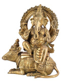 White Whale Lord Ganesh Ganesha murti Sitting On Mushak Idol Handmade Statue | God Ganesha Brass Sculpture Ideal Figure Home Decor Gift